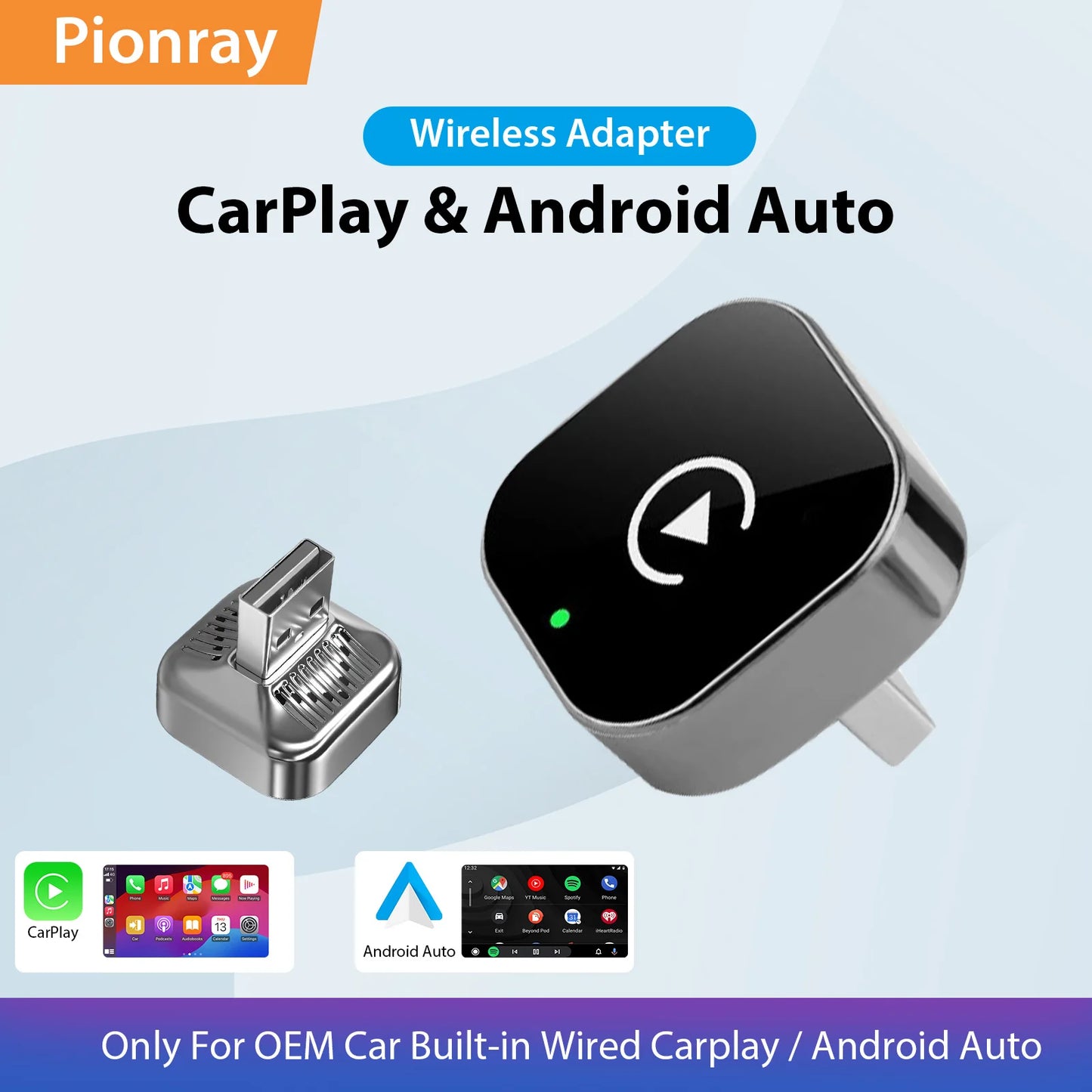 2026 Pionray 2 in 1 Wireless CarPlay Adapter&Android Auto Wireless Adapter, 5Ghz WiFi Type-C/USB Plug Play CarPlay Wireless
